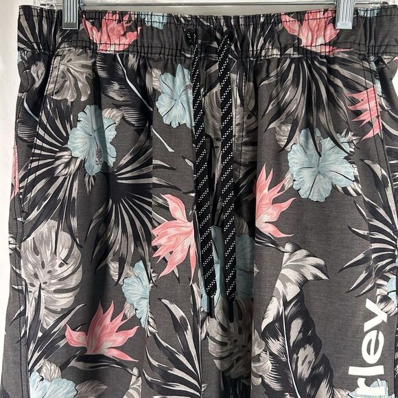 Hurley Board Shorts Men's Medium Grey Hawaiian Pull On Drawstring Pockets Lined - Picture 3 of 8